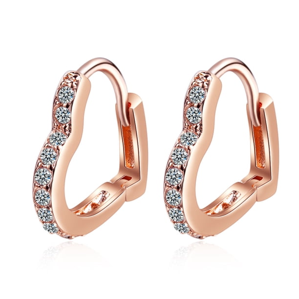 Nvzi Pendientes de platino y oro rosa para mujer, versión coreana, sencillos, dulces, con forma de corazón, elegantes y frescos, con forma de corazón, joyería con clip para las orejas (oro rosa)