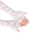 thumbnail image 5 of Protección UV Mangas de brazo de encaje fino Protector solar para exteriores Guantes con agujero para pulgar para mujer blanco Short, 5 of 5