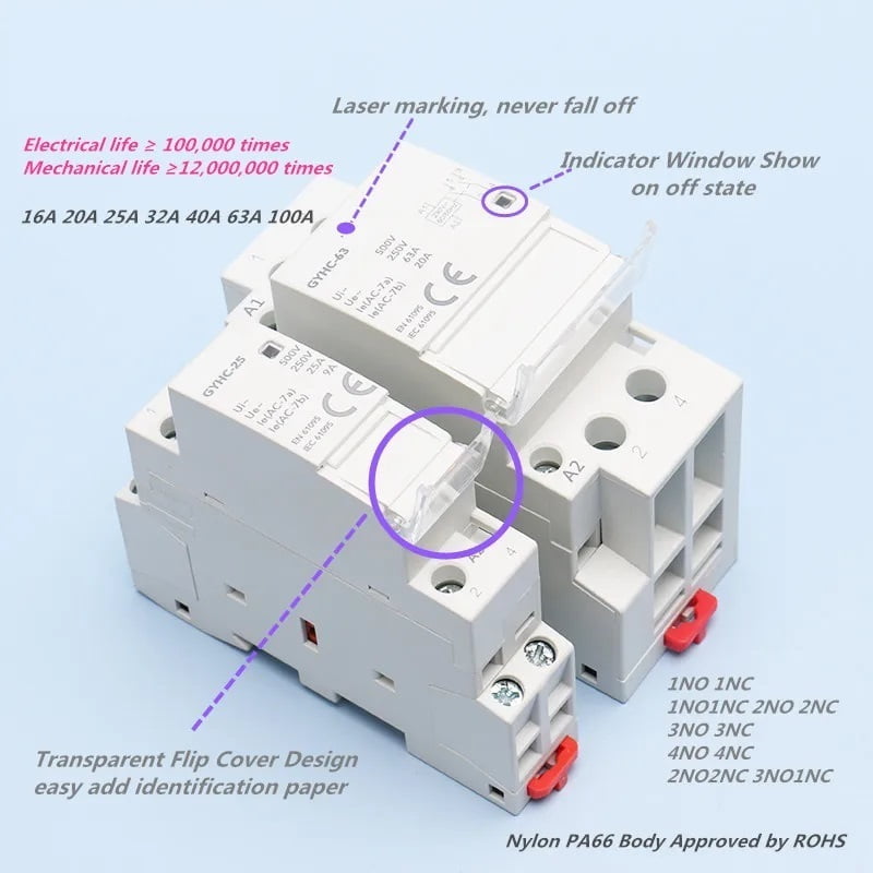 Din Rail AC Contactor 4P 63A 4NO 4NC 2NO2NC 3NO1NC House Use or For Charging Pile Contactor Good Quality
