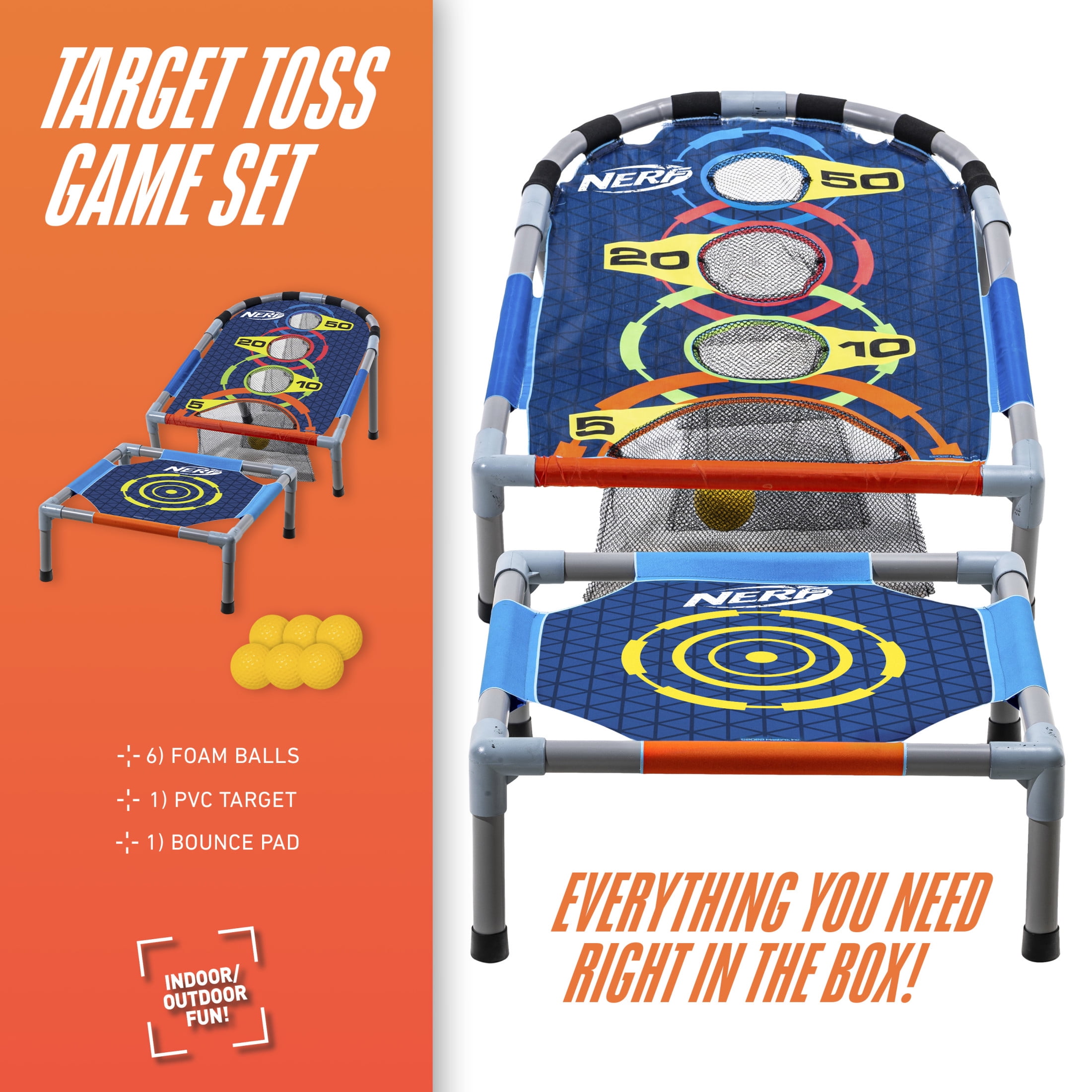 NERF Kids Bounce N Score Target Toss Game Set - Foam Ball Bouncing Target Game for Kids Ages 6+ - (6) Balls and (1) Scoring Target Included
