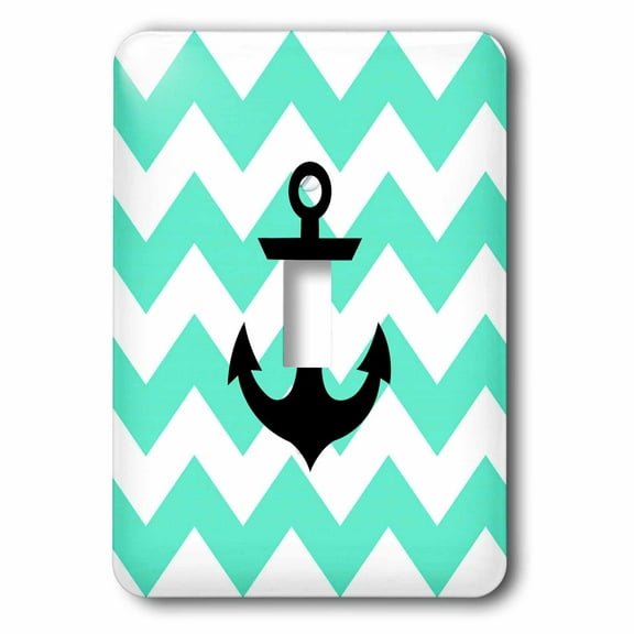 Mint and white chevron pattern with black anchor single toggle switch lsp-180275-1