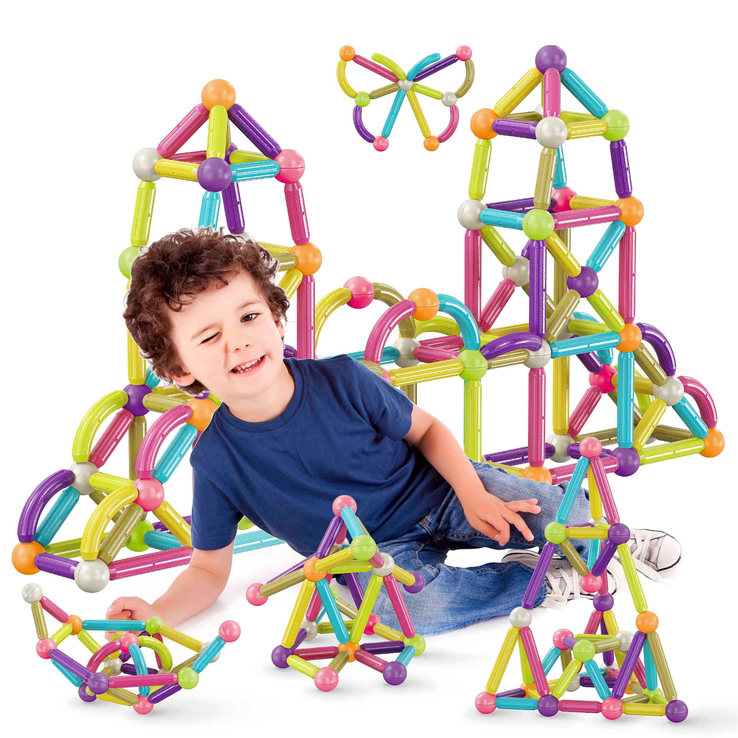 PicassoTiles Magnetic Stick for Kids, 100PCS Stacking Construction STEM Building Blocks Set, Educational Learning Toy for Creativity & Imagination