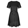 thumbnail image 4 of Wycnly Formal Dresses for Women Tie Waist Loose Flowy Ruffle Swing Beach Dress Round Neck Short Sleeve Floral Print Summer Mini Dresses Black L Clothes, 4 of 7