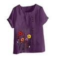 thumbnail image 4 of VEKDONE Floral Graphic Tees for Women Linen Short Sleeve Crewneck Blouse Summer Plus Size Loose Fit Mexican Shirts Casual Lightweight Pullover Top Tunics Purple XL, 4 of 5