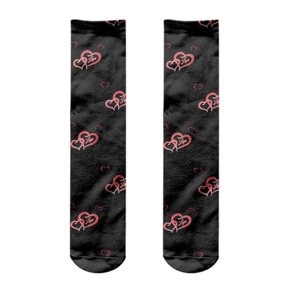 ZXLBBD Valentine's Day Mens Socks Stylish Heart Print Stockings for Fashionable Knee High Socks with Typography for Daily Wear Cozy Soft Funny Socks