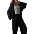 thumbnail image 3 of Womens Casual Two Piece Set Solid Color Long Sleeve Zip Up Hoodie Sweatpants Tracksuit Set Black L, 3 of 8
