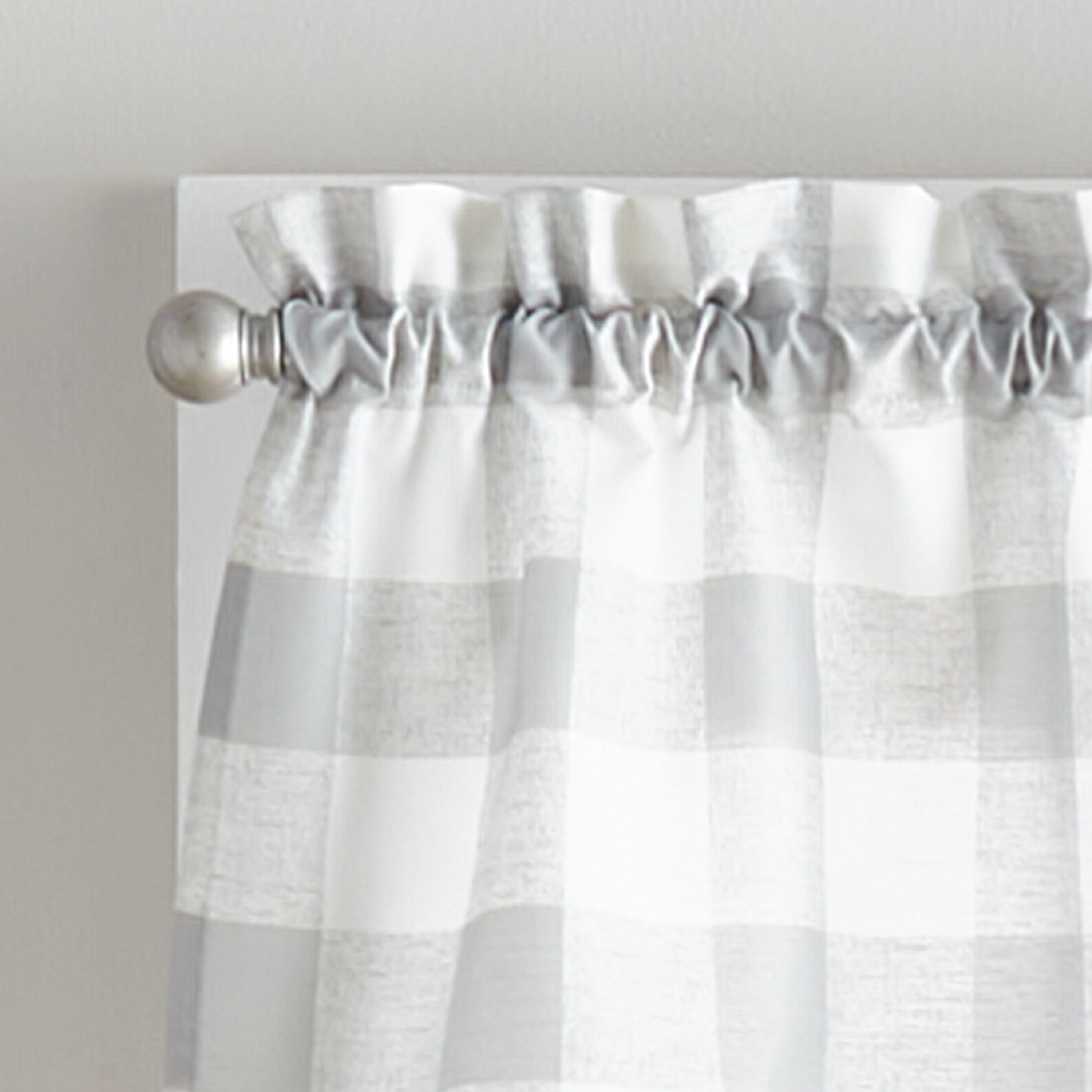 Curtainworks Buffalo Check Valance and Tier Set of 3, Indoor Light Filtering, Polyester, Rod Pocket , Grey , 56"W x 36"L, Adult