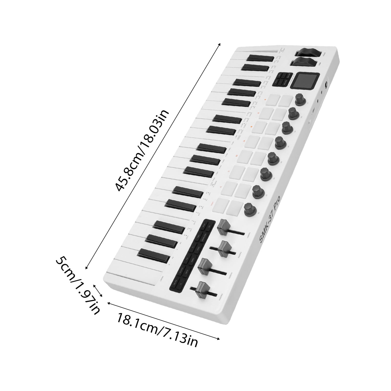 Music production controller Midi M- MIDI Keyboard 37-Key with Velocity Sensitivity 16 RGB Backlit Drum Pads 8 Knobs 4 Faders Synthesizer Engine for Music Production