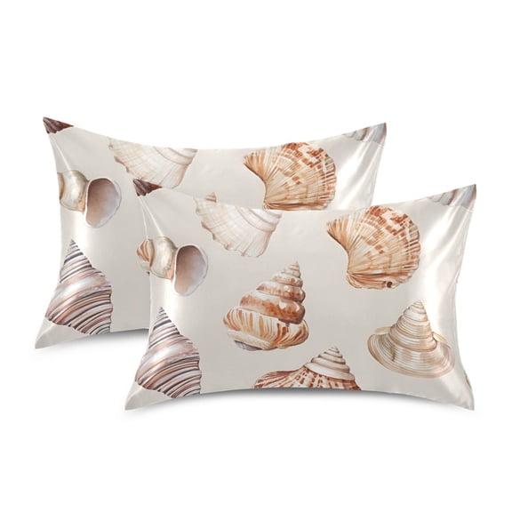 Yayeee Pillowcase Standard Size Set of 2 Satin Wrinkle Resistant Pillow Case, Red Watercolor Seashells