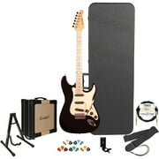 Sawtooth ES Series Electric Guitar with 25 Watt Sawtooth Amp & ChromaCast Accessories, Black w/ Vanilla Cream Pickguard (Box 1 of 2)