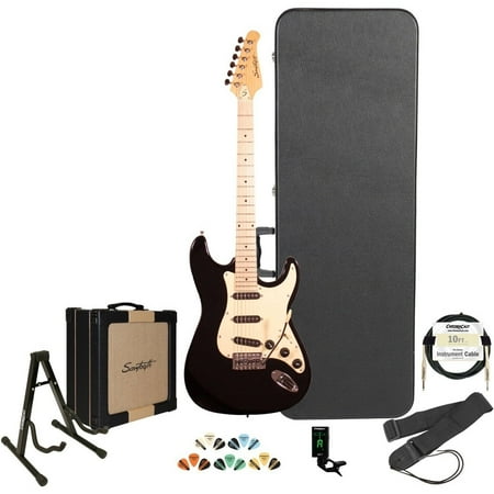 Sawtooth ES Series Electric Guitar with 25 Watt Sawtooth Amp & ChromaCast Accessories, Black w/ Vanilla Cream Pickguard (Box 1 of 2)