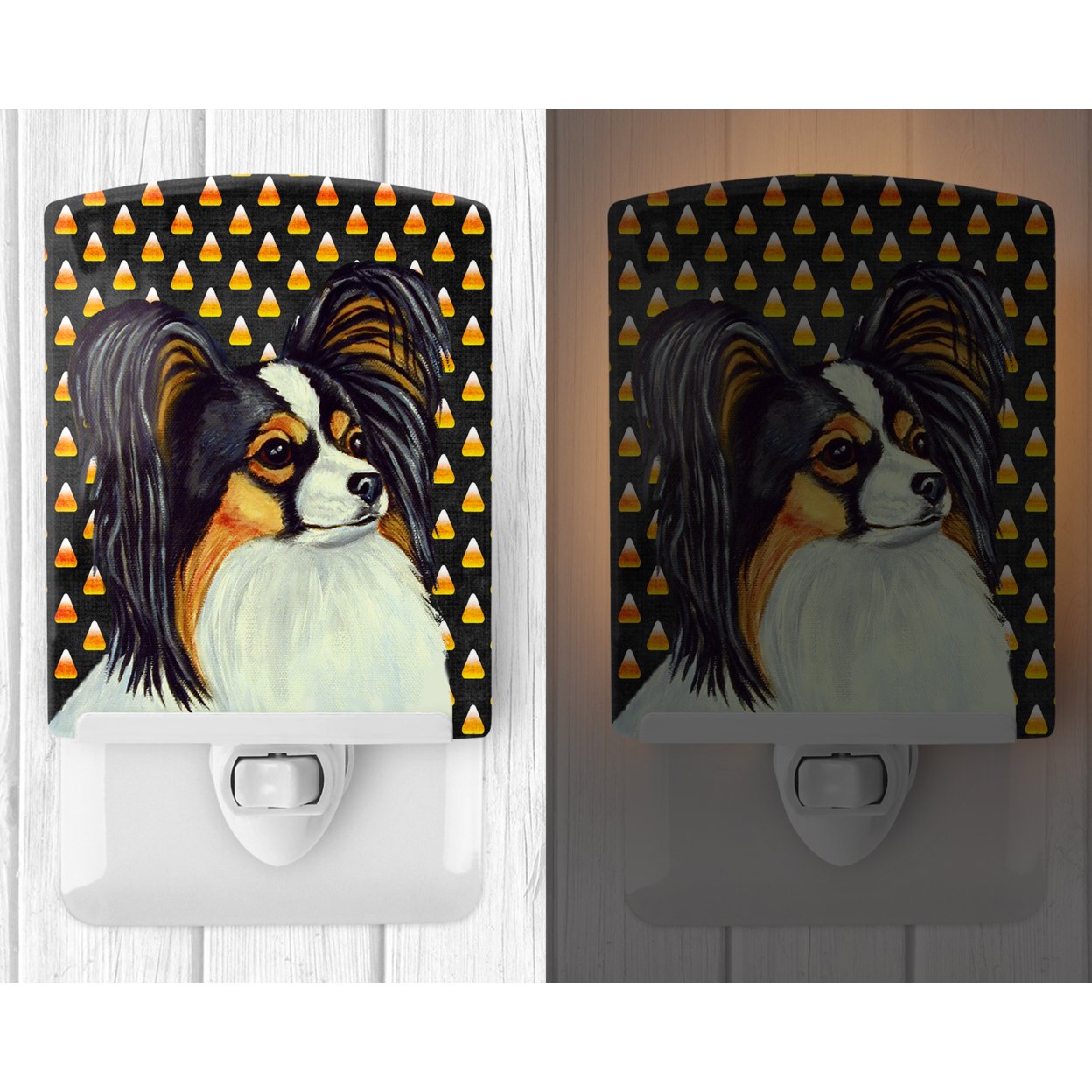 Caroline's Treasures LH9040CNL Papillon Candy Corn Halloween Portrait Ceramic Night Light, 6x4x3", multicolor