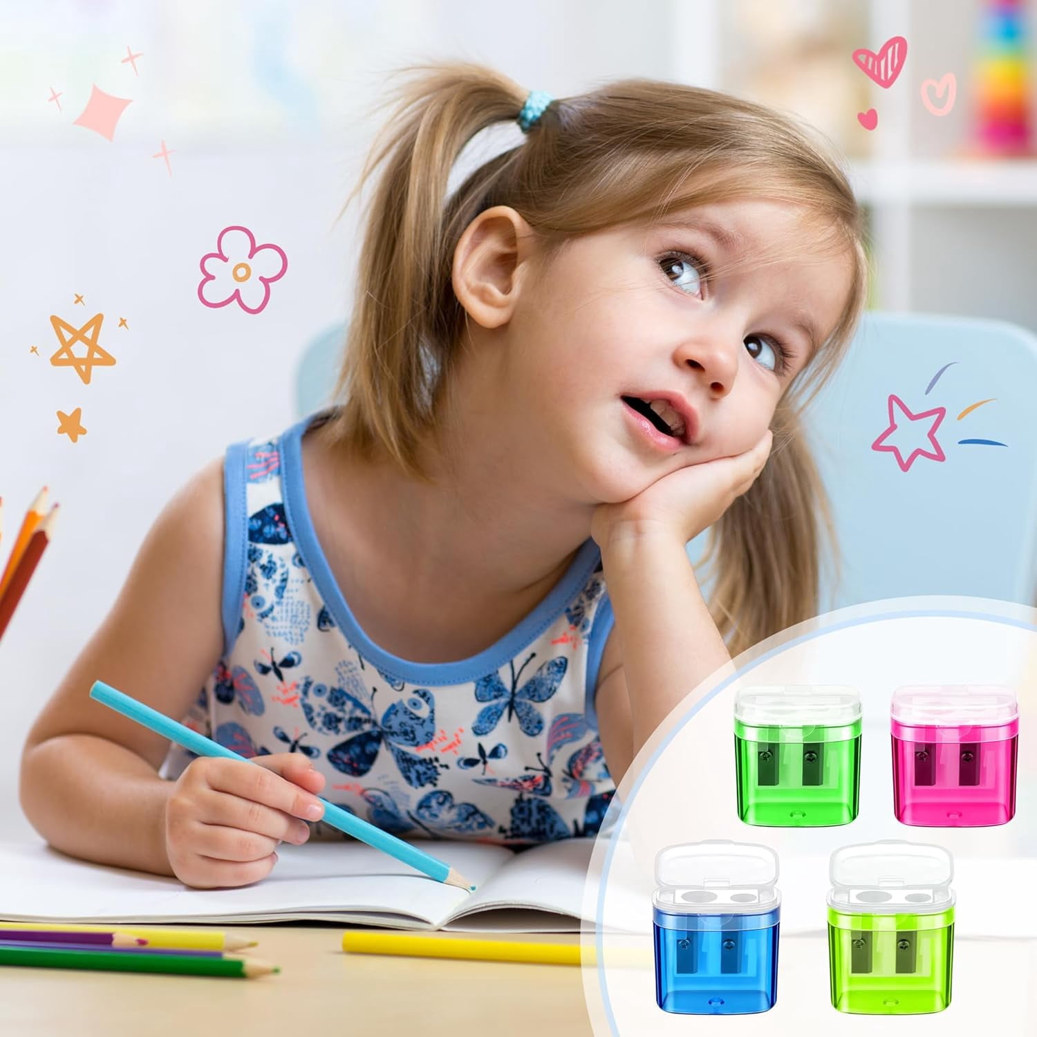 180 Pieces Pencil Sharpeners Manual Double Hole Pencil Sharpener for Dual Hole Pencil Sharpener for Office Home, Assorted 4 Colors