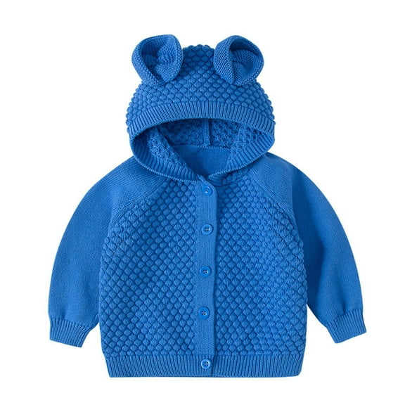 SGMVNU Sweaters for Girls Fall Winter Childrens Sweater Boys Sweater Cardigan Baby Pure Color Knitted Cardigan Coat Knitwear Tops(Size 18-24 Months, Blue)