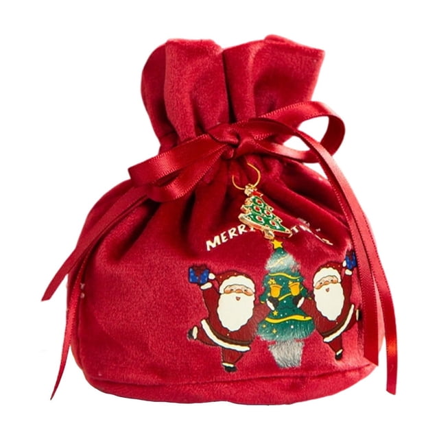 A Red Velvet Christmas Gift Bag For Apple Present Wrapping And Holiday Decorations 3.94X5.12 Inches Version A