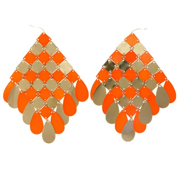 Large Multi-Tier Gold-Tone & Orange Dangle Earrings For Women
