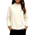 thumbnail image 3 of Big Girls Cute Undershirts Mock Neck Printed Fleece Pullover Drop Shoulder Warm Casual Fall Winter Outfits White 9-10Years, 3 of 5