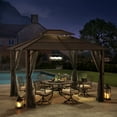 thumbnail image 3 of Sunjoy Hardtop Gazebo 10 x 12 ft. Outdoor Gazebo, Heavy Duty Steel Frame Gazebo, Double Tiered Metal Gazebo with Ceiling Hook and Mesh Netting, Brown, 3 of 20