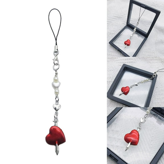 AOOOWER Y2K Nail Red Heart Phone Charm Straps Keys Hanging Pendants Bag Decoration