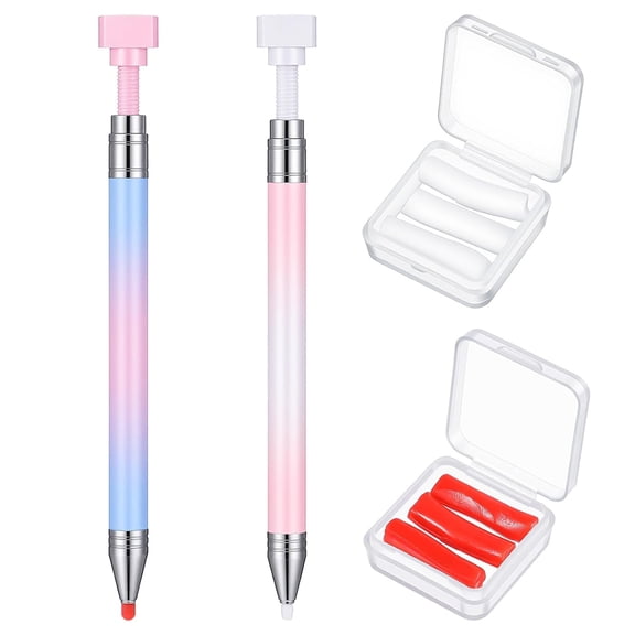 CCOCC 2Pcs Rhinestone Picker Tool,Diamond Art Painting Automatic Refillable Wax Pen Nail Gem Dotting Pickup Applicator with 6Pcs Additional Wax Refills for Nail Diy Craft