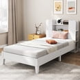 thumbnail image 1 of Gymax Twin Size Bed Frame Wooden Platform Bed Kids Bed Frame w/ Bookcase Headboard White, 1 of 9