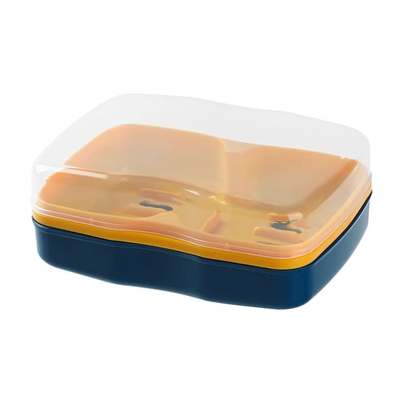 Double Compartment Soap Dish with Lid - Drainage Soap Holder for Bathroom and Kitchen - Waterproof Soap Saver with Removable Tray ( Blue )