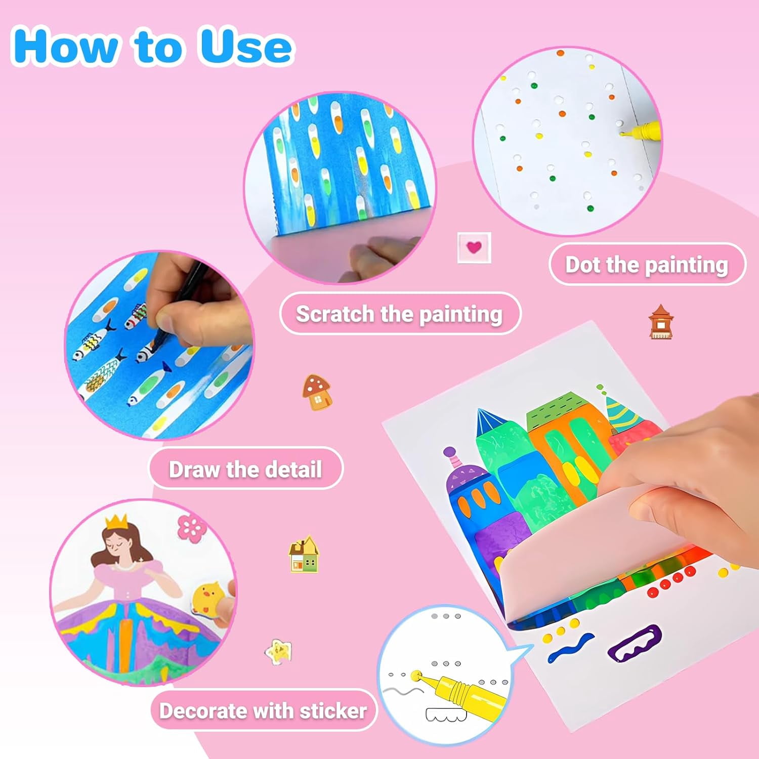 Magic Rainbow Scratch Art – Creative Squeegee Painting Kit, Rainbow Scratch Paper Art Set, DIY Postcards & Novelty Gifts for Girls & Boys, Party Favors