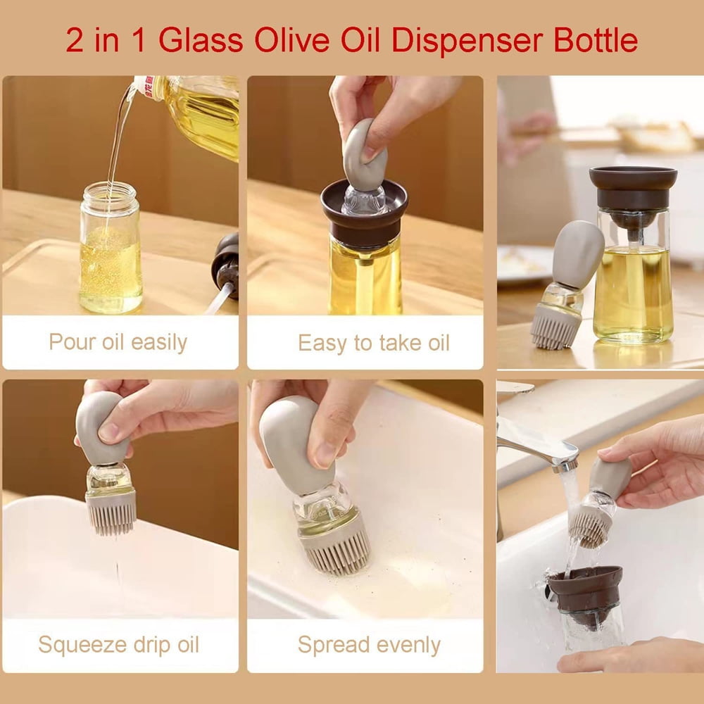 Skycarper 2PCS Olive Oil Dispenser Bottle with Silicone Brush, 2 in 1  Measuring Glass Oil Dispenser Oil Sprayer for Kitchen Fry Baking BBQ  (Coffee) 