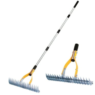 YARTTING Thatch Rake Durable Efficient Dethatcher Rake with Adjustable Handle Steel Garden Rake for Raking Leaves, Dead Grass, Loosening Soil.