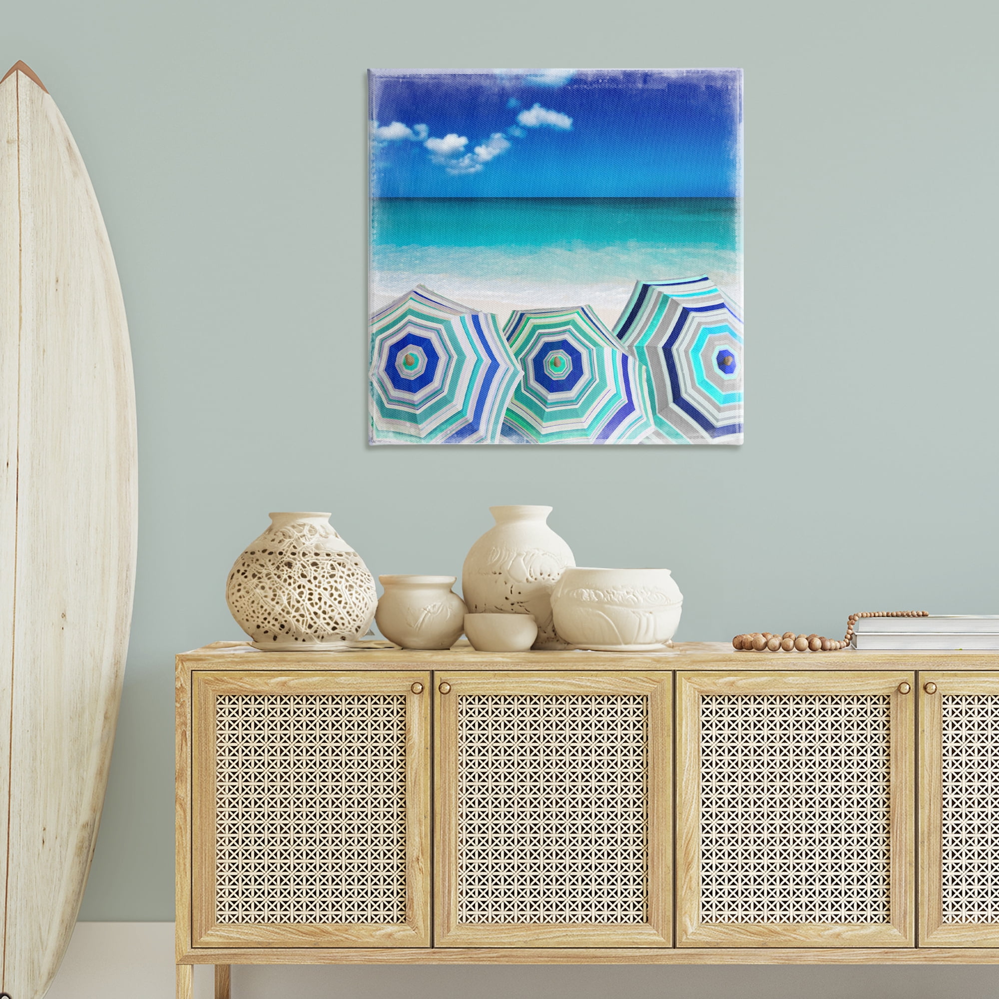 Stupell Industries Three Beach Umbrellas View Nautical & Beach Painting Wrapped Canvas Art Print Wall Art, 36 x 36