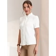 thumbnail image 4 of DARING DIVA Women's Button Down Collared Contrast Trim Puff Sleeve Blouse S White, 4 of 6