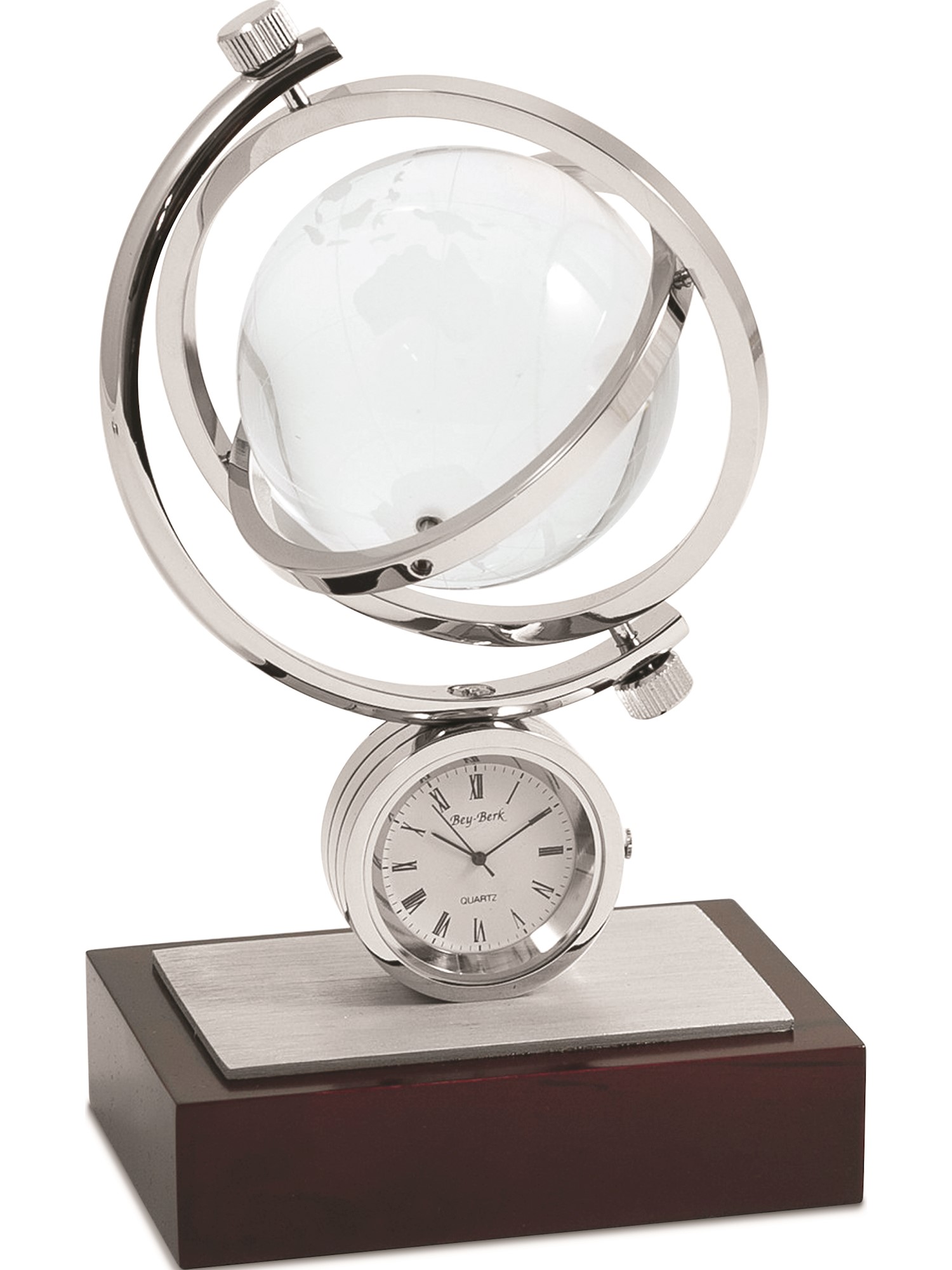 Globe Gyro Austin Quartz Clock W/Chrome Accents Designer Jewelry by
