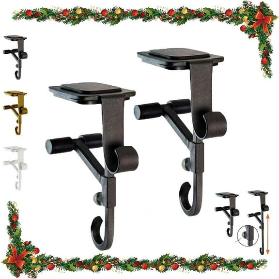 Paeose Fireplace Stocking and Garland Hanger, Adjustable Heavy Duty No Drill Hangers Mantle Hooks Christmas Decoration for Mantels up to 5 Thick Wreaths 2 in 1 Mantel Holders with 2 Hooks(Black,6)