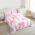 thumbnail image 3 of Homewish Cute Ribbon Bowknot 3 Pieces Queen Comforter Set for Teens Adults Female,Pink White Stripes Ultra Soft Bedding Sets,Dreamy Princess Bedding Comforter Set Breathable,Super Cozy Room Decor, 3 of 8