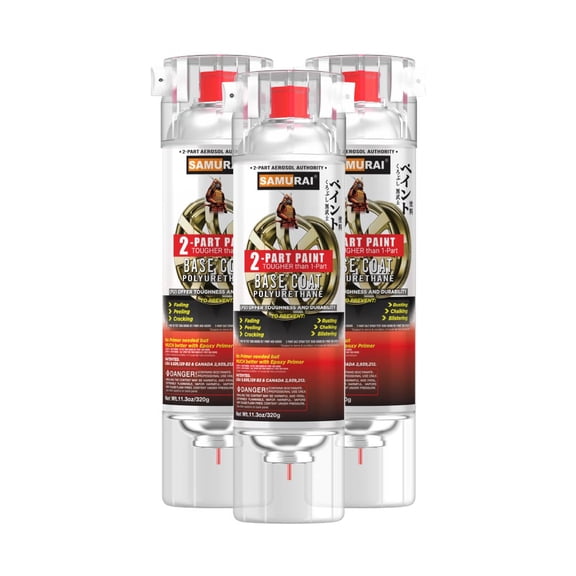 Samurai 2-Part Polyurethane Spray Paint Base Coat for High Performance Wheel - 11.3 Ounce UV Resistant and Rust Resistant Polyurethane Spray (METALLIC BLACK, Pack of 3 Cans)