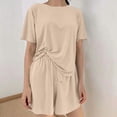 thumbnail image 6 of Sakmal Comfy Pajamas for Women Set Soft Short Sleeve 3pc Top and Pants Lightweight Round Neck Lounge Loose Fit Solid Night Shirts for Women Sleepwear, 6 of 6