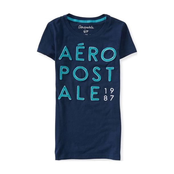 Aeropostale Mujeres Appliqu? Camiseta con gráfico Stack, azul, extragrande Aeropostale Camiseta gráfica