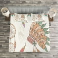 thumbnail image 4 of Ambesonne Feather Quilted Bedspread Set 3 Pcs, Tribal Chief Headdress, King Size, Dark Coral Sand Brown, 4 of 4