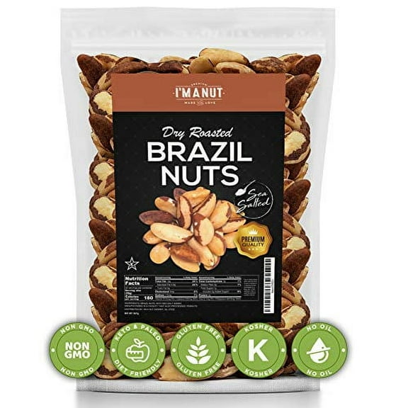Dry Roasted Brazil Nuts Sea Salted 32 oz Batch Tested Gluten & Peanut Free | No Oil No Herbicides or Pesticides Non GMO No PPO Kosher I'M A NUT