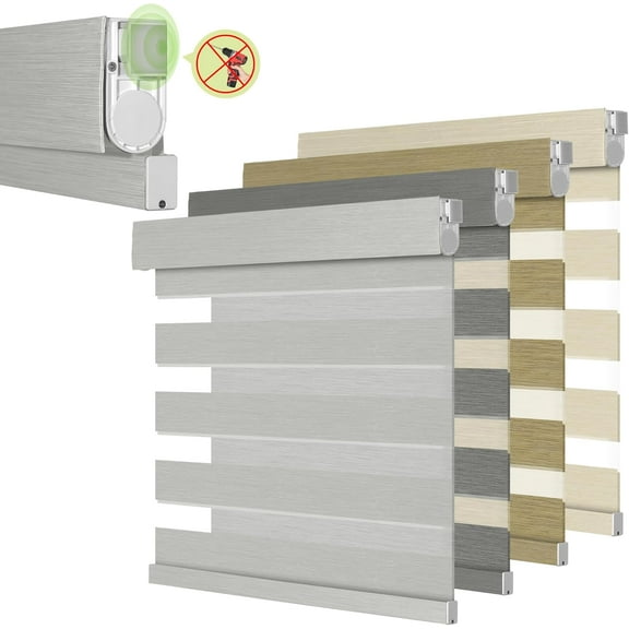 No Drill No Tools Zebra Blinds for Windows,Cordless,Blackout,Premium Thick Linen Fabric,Durability,Quick Install,Free Light Control for Home,Office,Roller Shades,Light Grey,32" W x 48" H