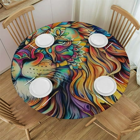 

Patifu Lion Flowers Psychedelic Art Round Table Cover Stain Resistant Washable Indoor Outdoor Tablecloth Kitchen Dining Wedding Parties Table Cloth 100% Polyester Fiber 54-58