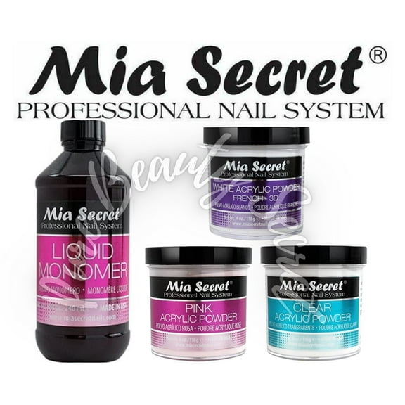 Mia Secret Liquid Monomer 8 oz   Powder 4 oz x 3 (CLEAR   PINK   WHITE)