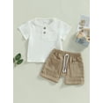 thumbnail image 3 of VOLTEY Toddler Baby Boys Summer 2PCS Outfits, Kids Boys Solid Color Short Sleeve T-shirt with Breast Pocket and Casual Elastic Shorts Clothes Set, 0-24 Months 2-3 Years, 3 of 9