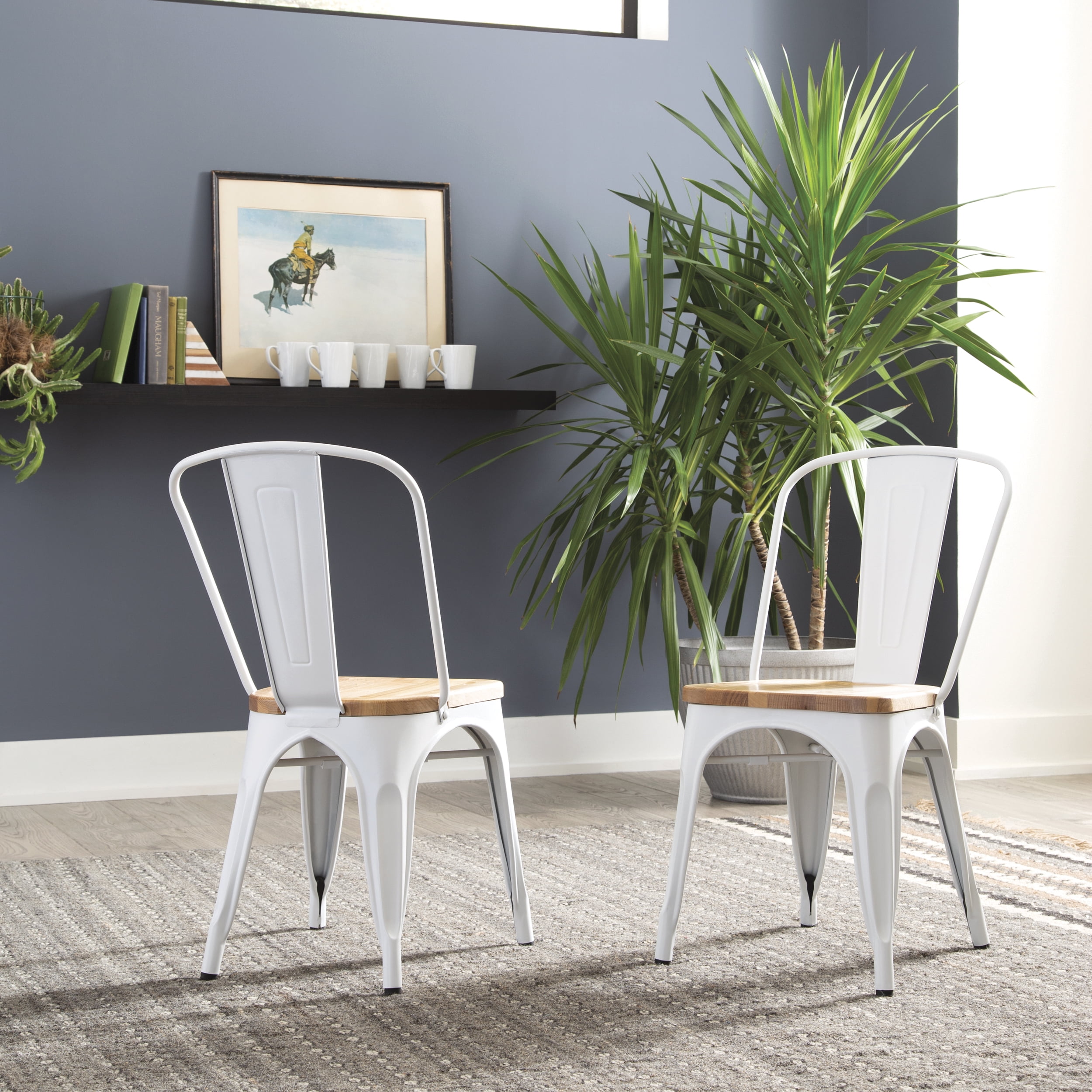 White Metal Dining Chairs With Wood Seat Bottoms Buy Baibu 14 14