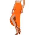 thumbnail image 4 of Unique Bargains Jupe Longue Maxi Décontractée pour Femme à Taille Élastique Fendue Orange TP, 4 of 7