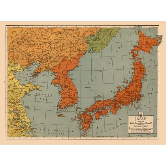 Historic Map - Japan - Clement 1943 - 30.93 x 23 - Vintage Wall Art