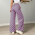 thumbnail image 4 of BRELIL Women Plus Size Wide Leg High Waisted Trousers with Pockets Plaid Casual Streetwear Long Pants Baggy Palazzo Pants Fall Winter Outfits, Watermelon Red M, 4 of 8