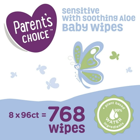 Parent's Choice Sensitive with Soothing Aloe Baby Wipes, 8 packs of 96 (768 count)