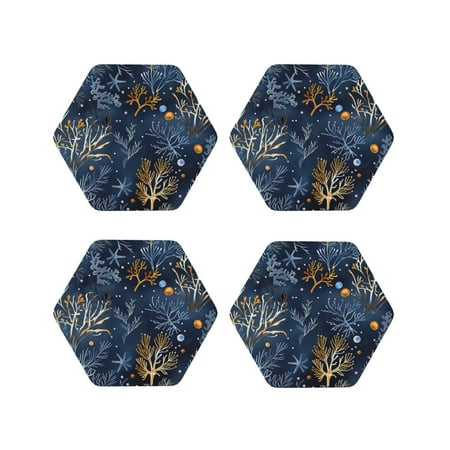 

Tideii Mystical Underwater Coral Scene for Leather Coasters 4 Pieces Anti-fouling and Anti-scalding Decorative Coasters Suitable for Restaurants Kitchens Coffee Shops-Hexagon