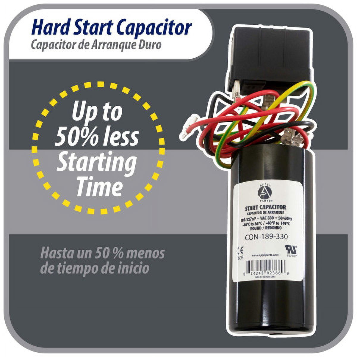 Appli Parts APHS-2 3.5 to 4.5 TON Hard Start kit 208-265 V, 1 Ph for air conditioner includes Capacitor 189-227mfd 330V and Potential Relay for Air Conditioner scroll and reciprocating compressors